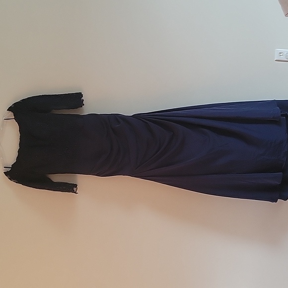 NWOT La Femme Sparkly Off The Shoulder 3/4 Illusion Lace Sleeve Mermaid Gown 2 - Picture 3 of 8